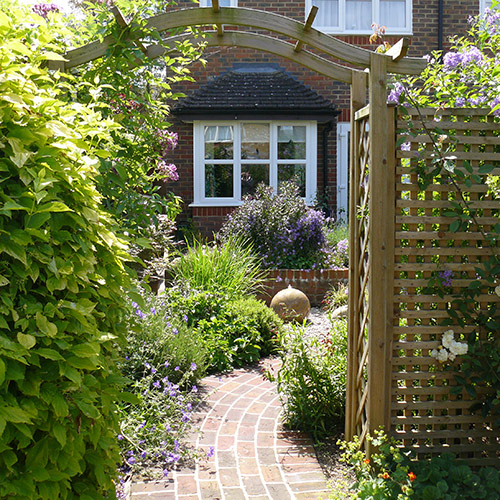 Garden views framed through an arch